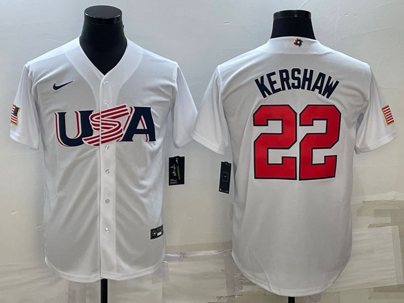 Men 2023 World Cub USA 22 Kershaw White Nike MLB Jersey8